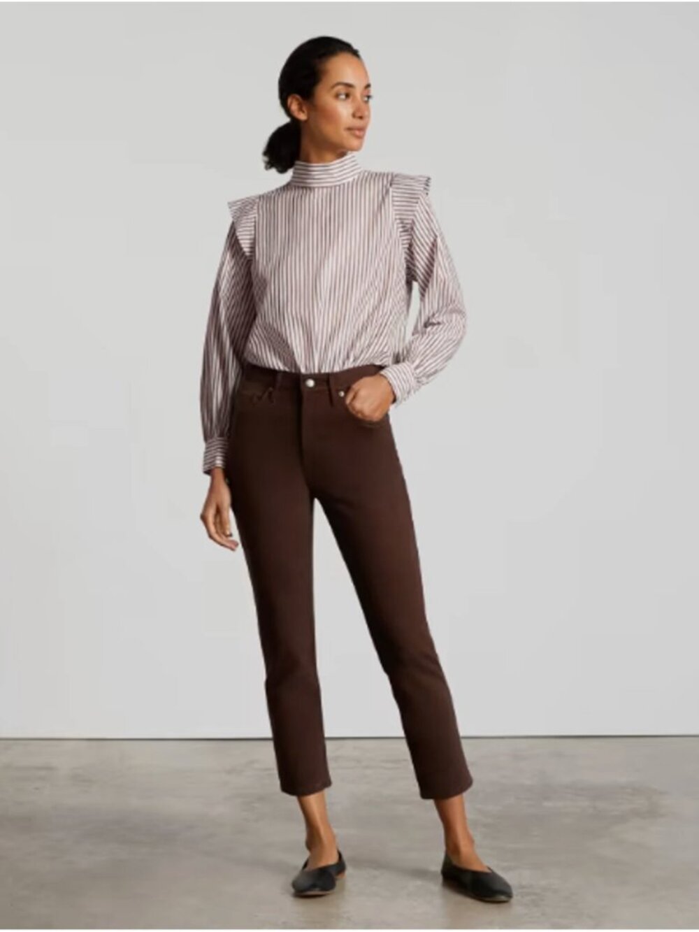 Everlane Wing Shoulder Mockneck Size 14 Taupe Stripe Minimalist Officecore NWT